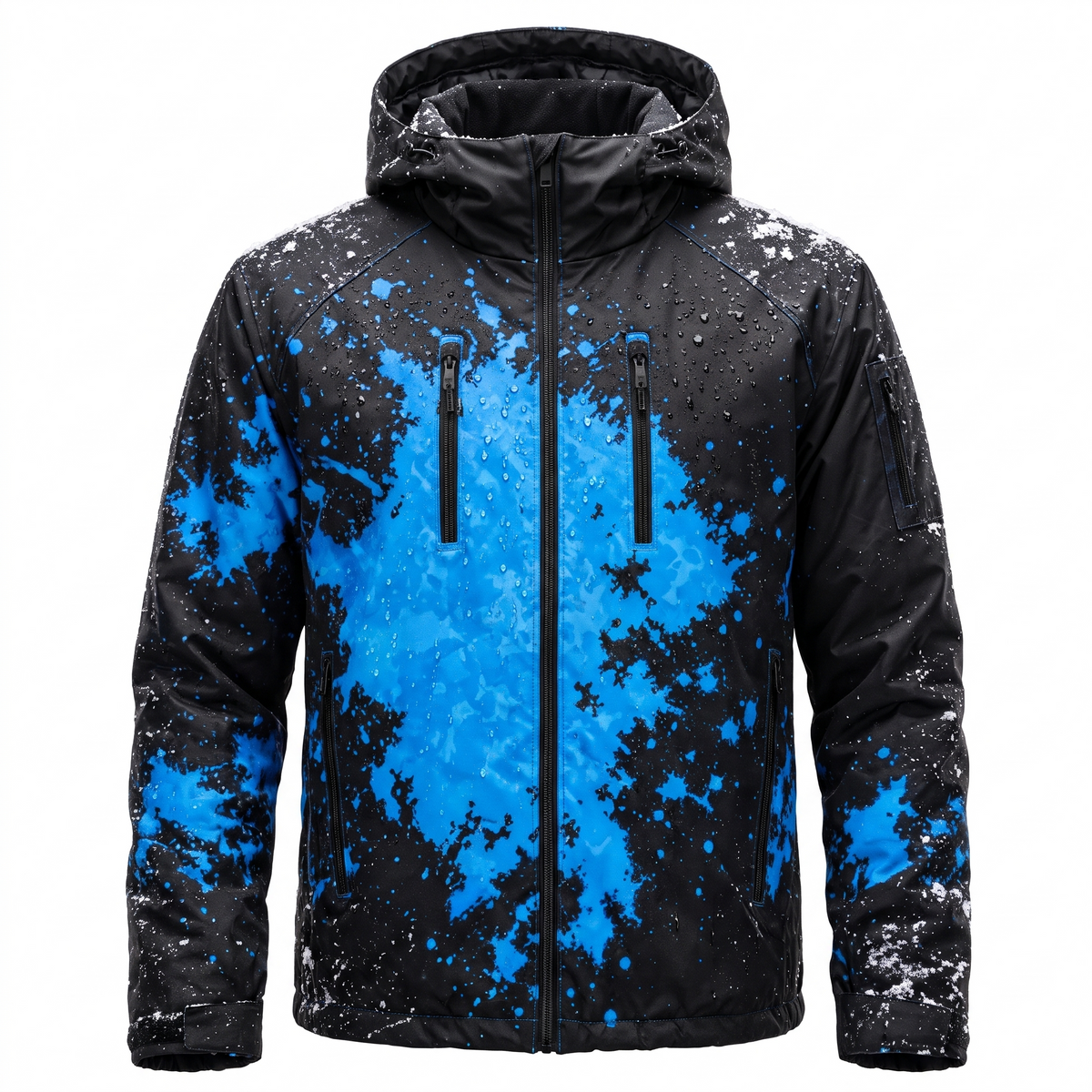 Chromapeak jacket wet, blue pattern revealed