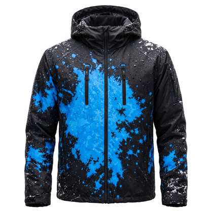 Chromapeak jacket wet, blue pattern revealed