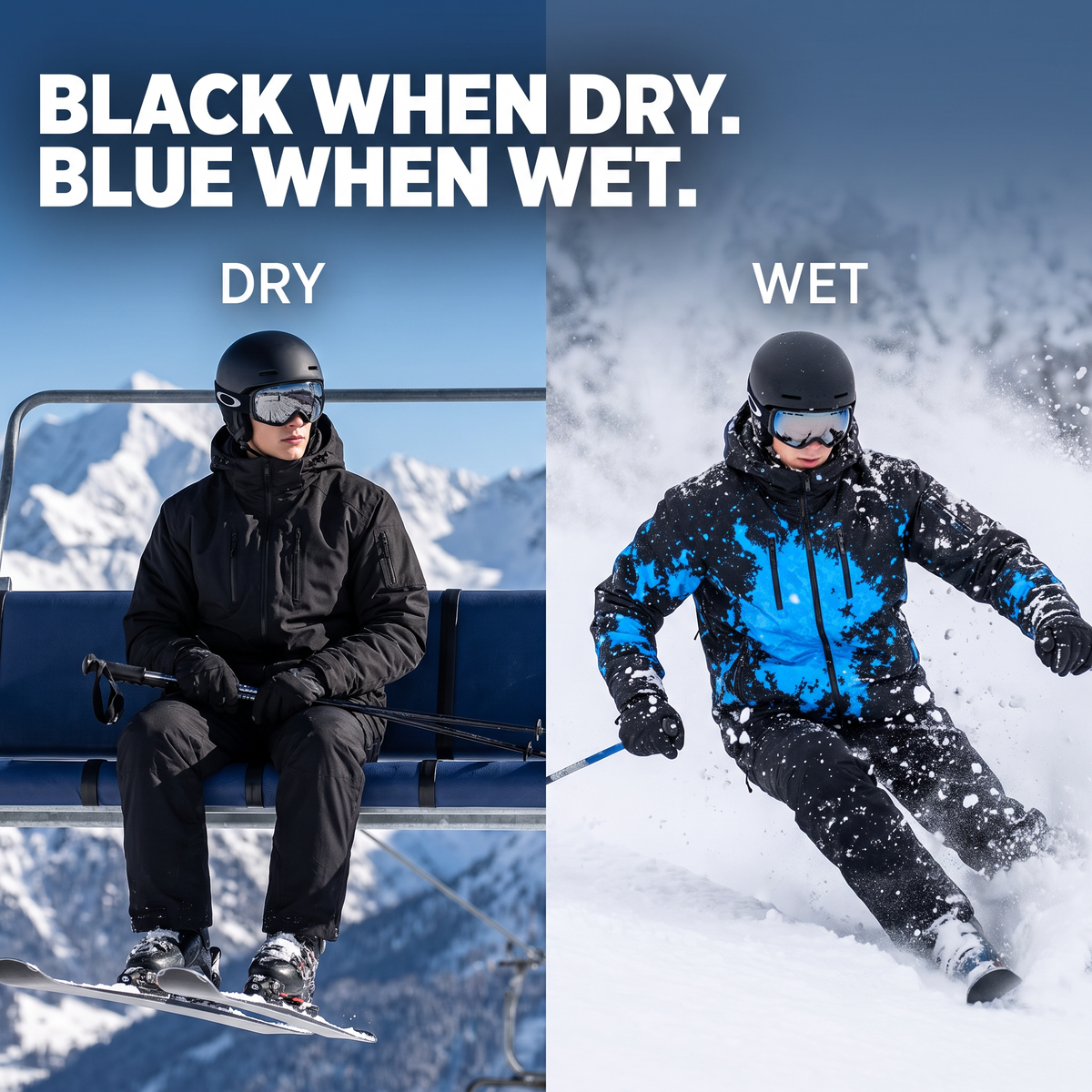 Black when dry, blue when wet